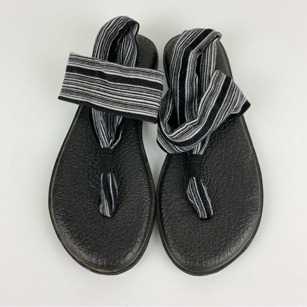 Women’s Sanuk Black Striped Fabric Strap Sandals